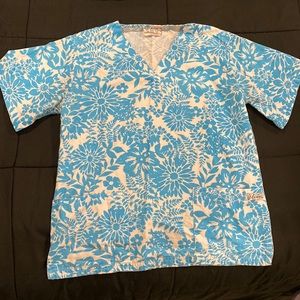 Blue Floral Scrub Top